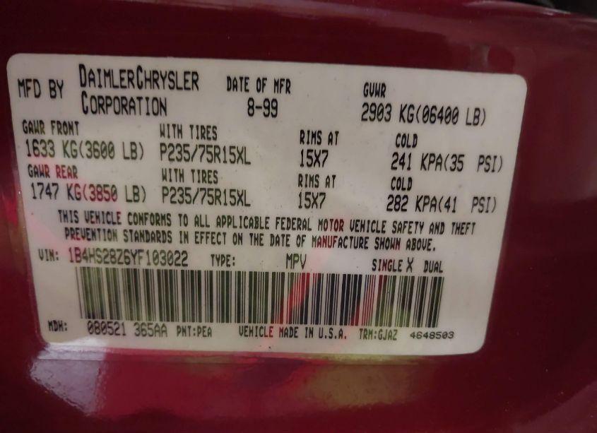 Photo 9 of 2000 Dodge Durango (VIN 1B4HS28Z6YF103022)