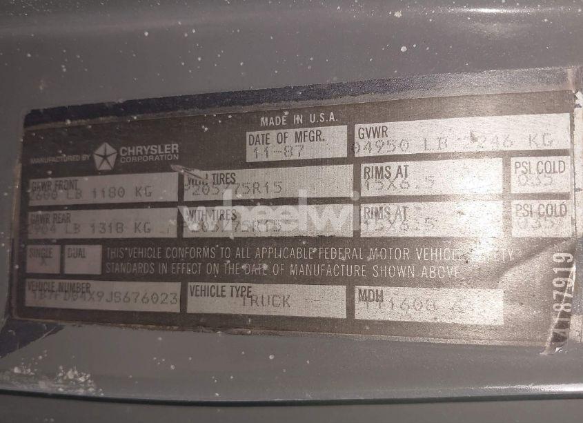 Photo 9 of 1988 Dodge D-series D100 (VIN 1B7FD04X9JS676023)