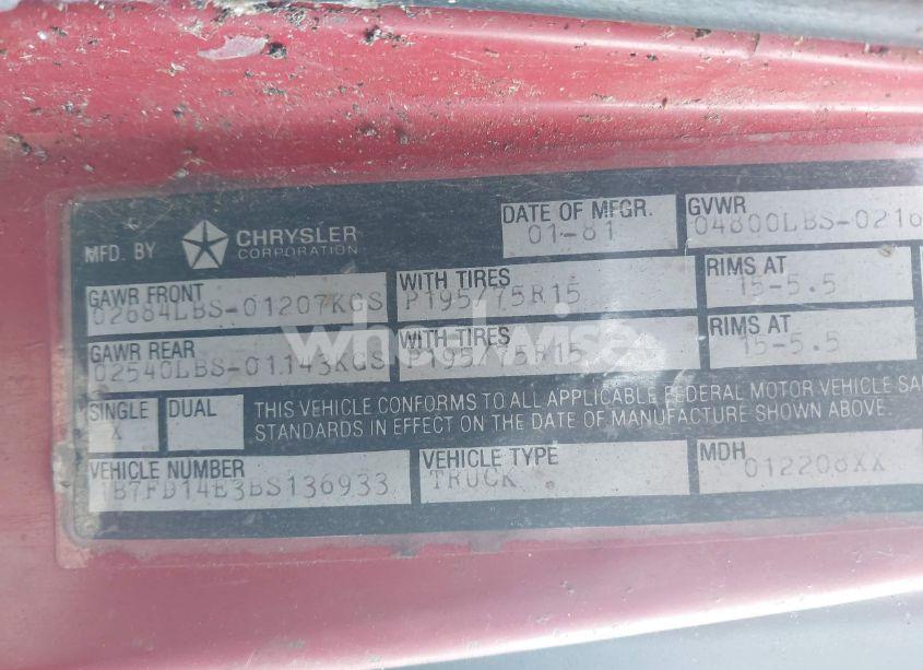 Photo 9 of 1981 Dodge D-series D150 (VIN 1B7FD14E3BS136933)