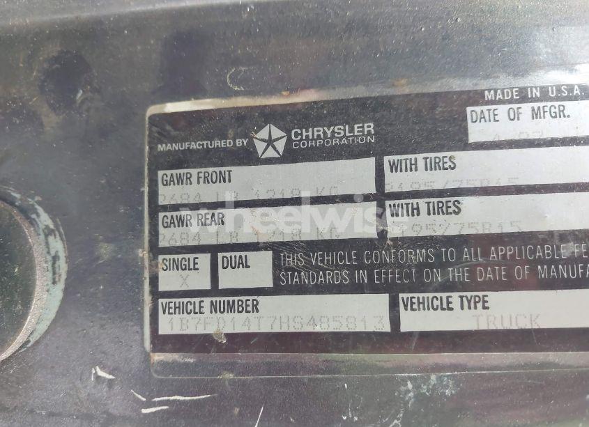 Photo 9 of 1987 Dodge D-series D150 (VIN 1B7FD14T7HS485813)