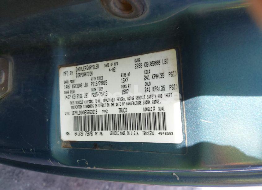 Photo 9 of 2002 Dodge Dakota (VIN 1B7FL16X92S663618)