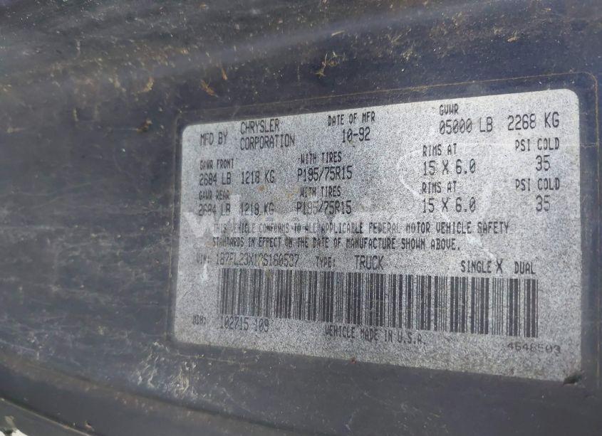 Photo 9 of 1993 Dodge Dakota (VIN 1B7FL23X1PS160537)