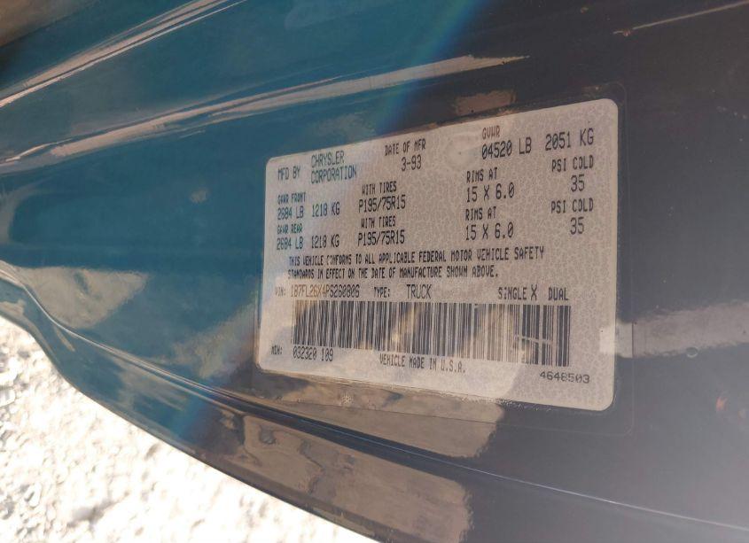 Photo 9 of 1993 Dodge Dakota (VIN 1B7FL26X4PS260806)