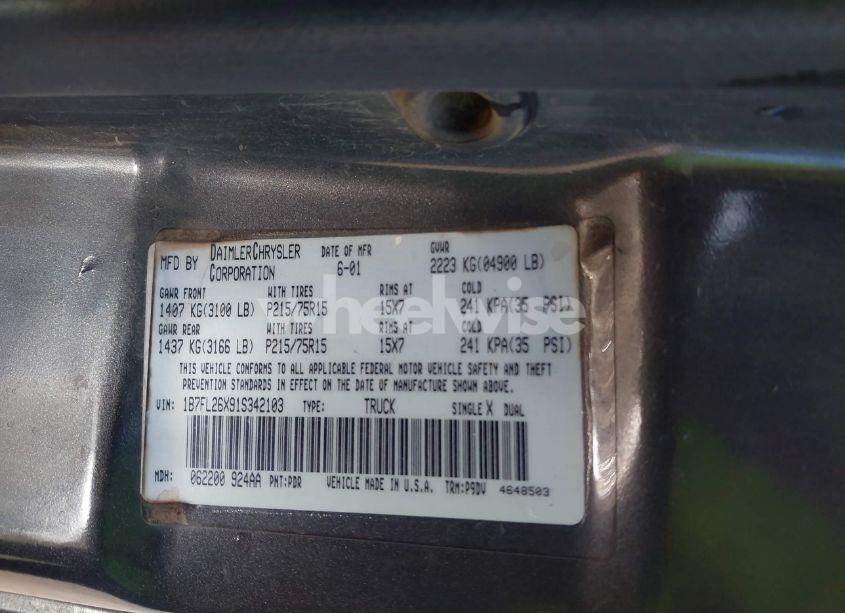 Photo 9 of 2001 Dodge Dakota SLT/SPORT (VIN 1B7FL26X91S342103)