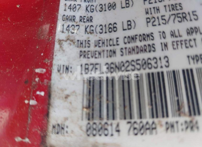 Photo 9 of 2002 Dodge Dakota SPORT (VIN 1B7FL36N02S506313)