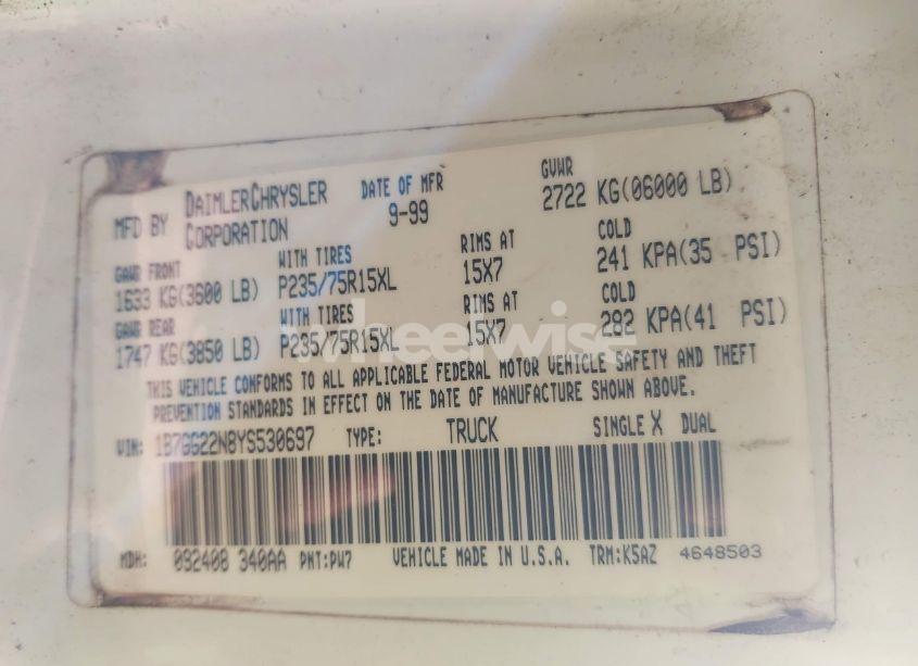 Photo 9 of 2000 Dodge Dakota SLT/SPORT (VIN 1B7GG22N8YS530697)