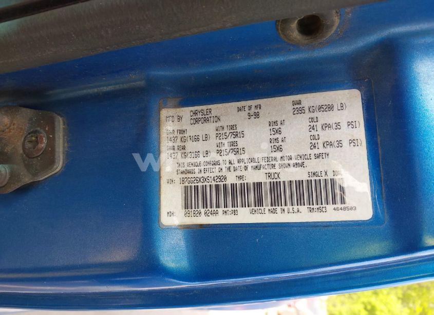 Photo 9 of 1999 Dodge Dakota SLT/SPORT (VIN 1B7GG26X3XS142920)