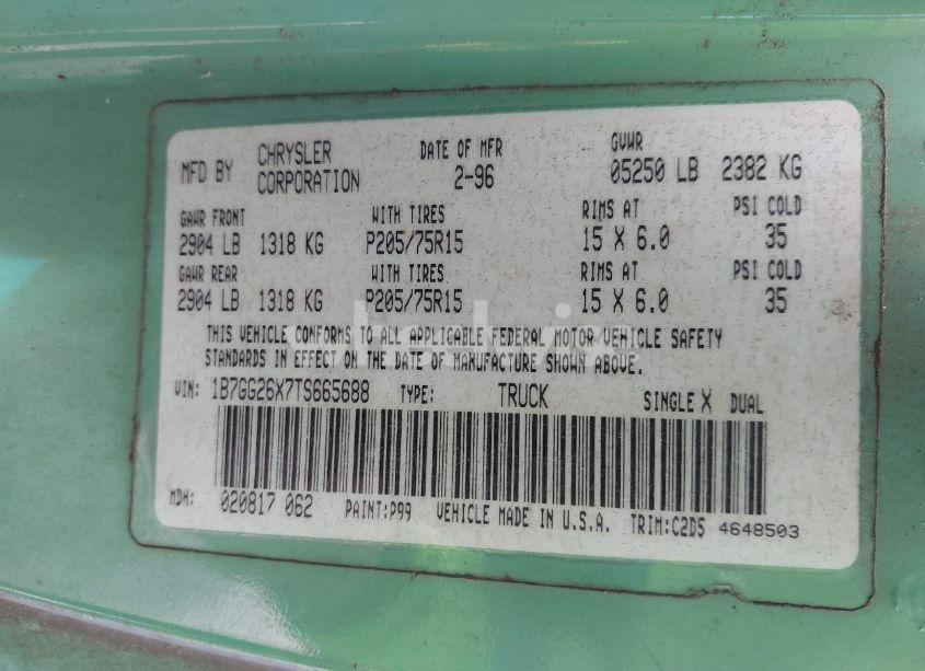 Photo 9 of 1996 Dodge Dakota N/A (VIN 1B7GG26X7TS665688)