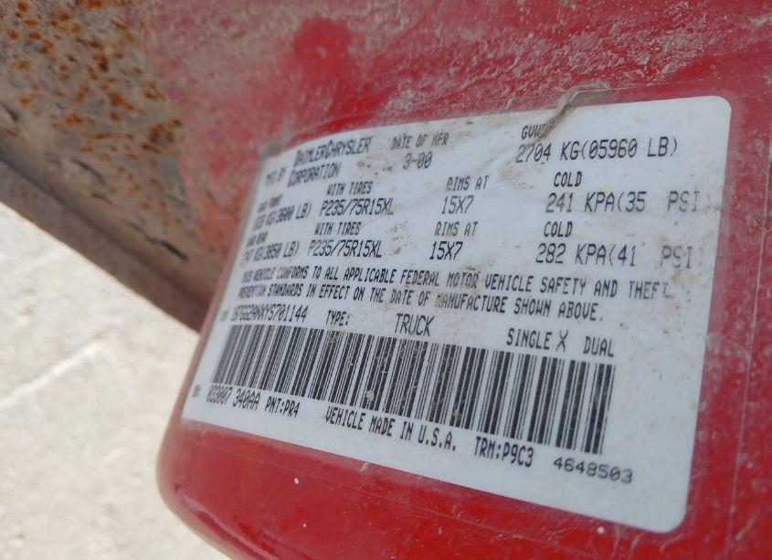 Photo 9 of 2000 Dodge Dakota SLT/SPORT (VIN 1B7GG2ANXYS701144)