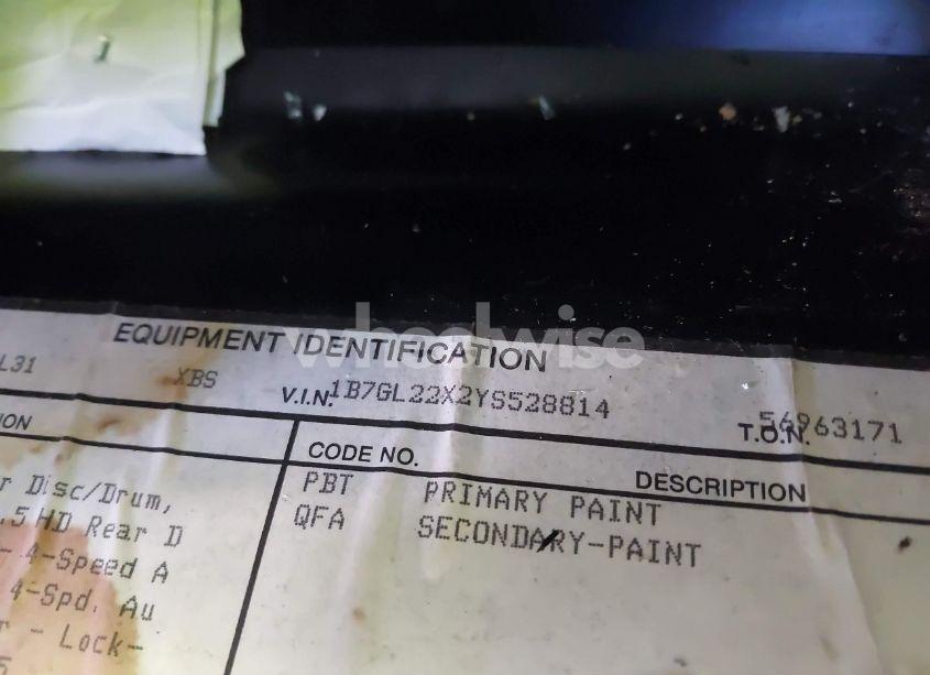 Photo 9 of 2000 Dodge Dakota SLT/SPORT (VIN 1B7GL22X2YS528814)