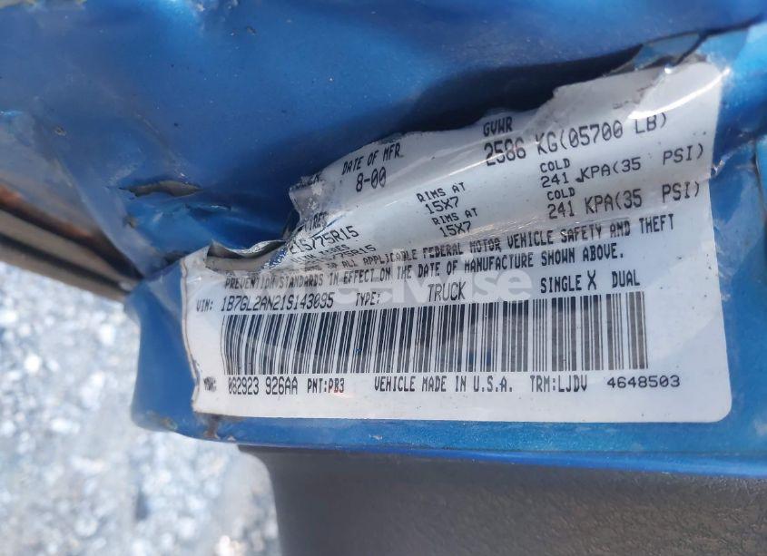 Photo 9 of 2001 Dodge Dakota SLT/SPORT (VIN 1B7GL2AN21S143095)