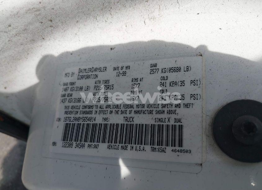 Photo 9 of 2000 Dodge Dakota SLT/SPORT (VIN 1B7GL2AN8YS654014)