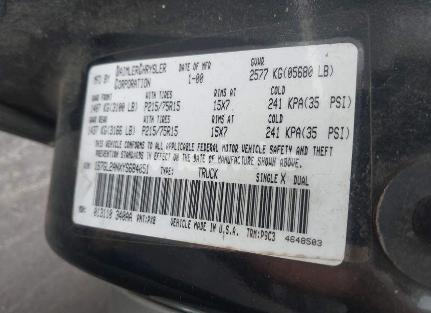 Photo 9 of 2000 Dodge Dakota SLT/SPORT (VIN 1B7GL2ANXYS684051)