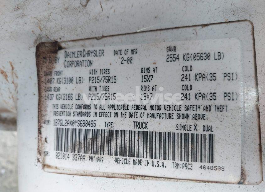 Photo 9 of 2000 Dodge Dakota SLT/SPORT (VIN 1B7GL2AX0YS688465)