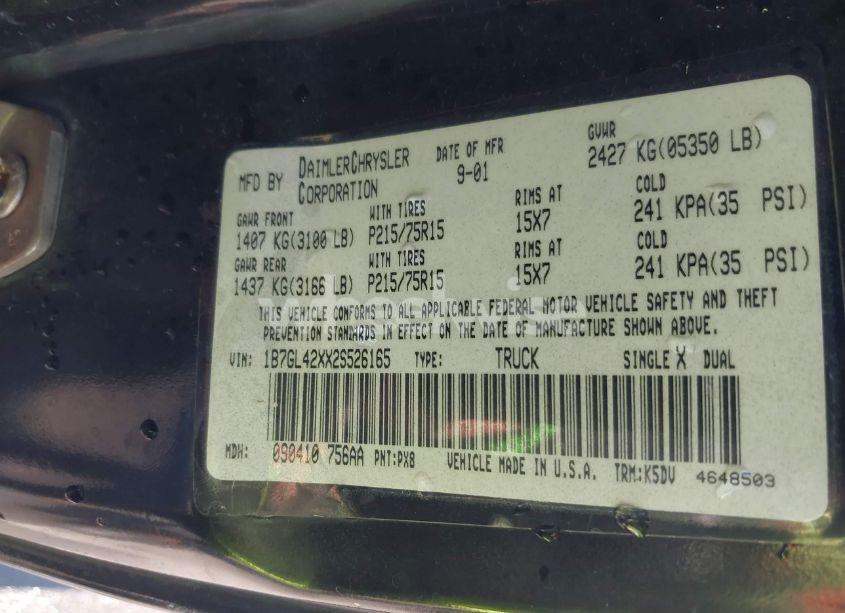 Photo 9 of 2002 Dodge Dakota SLT (VIN 1B7GL42XX2S526165)