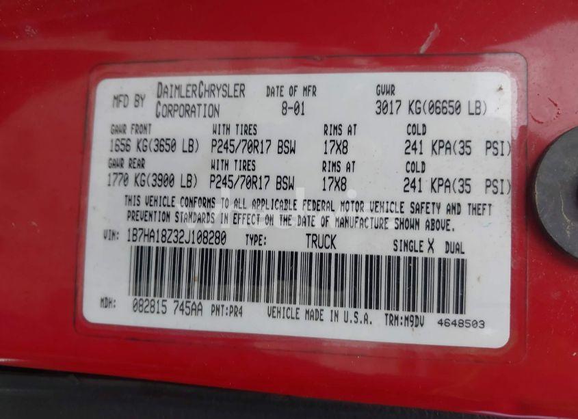 Photo 9 of 2002 Dodge Ram 1500 ST (VIN 1B7HA18Z32J108280)