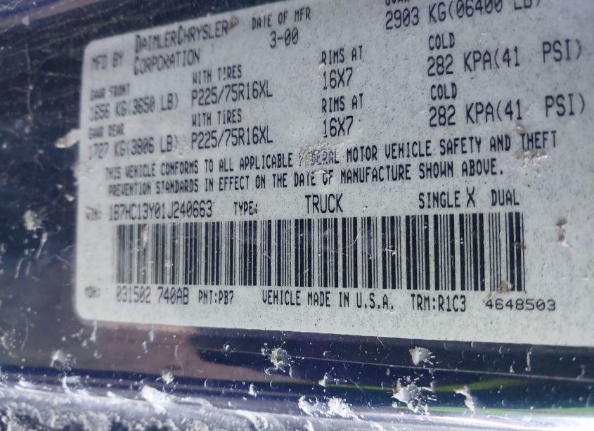 Photo 9 of 2001 Dodge Ram 1500 ST (VIN 1B7HC13Y01J240663)