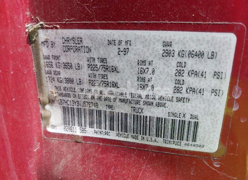 Photo 9 of 1997 Dodge Ram 1500 ST (VIN 1B7HC13Y3VJ576748)