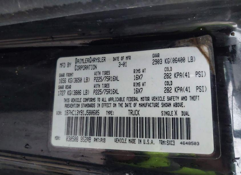 Photo 9 of 2001 Dodge Ram 1500 ST (VIN 1B7HC13Y91J580605)