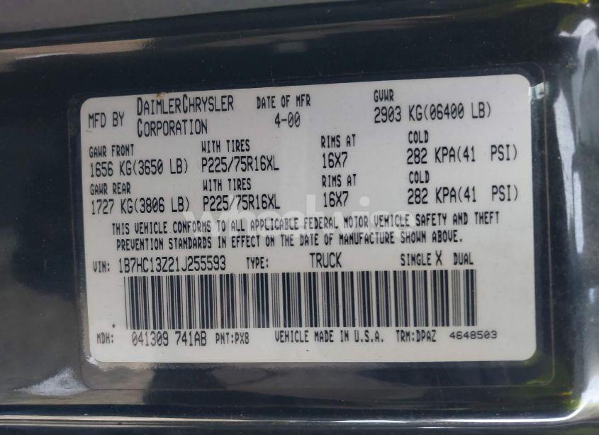 Photo 9 of 2001 Dodge Ram 1500 ST (VIN 1B7HC13Z21J255593)