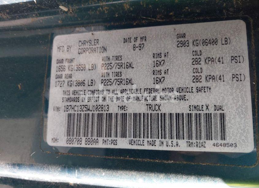 Photo 9 of 1998 Dodge Ram 1500 ST (VIN 1B7HC13Z5WJ102813)