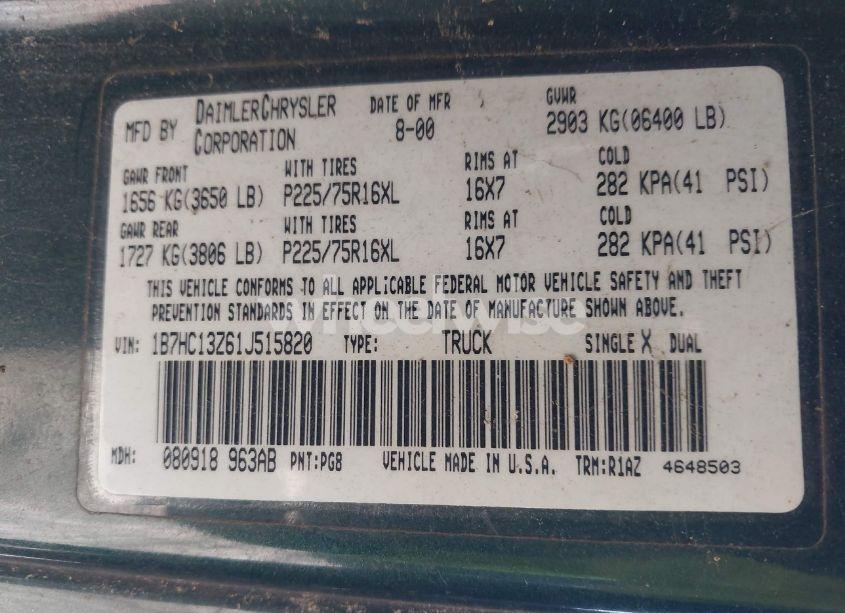 Photo 9 of 2001 Dodge Ram 1500 ST (VIN 1B7HC13Z61J515820)