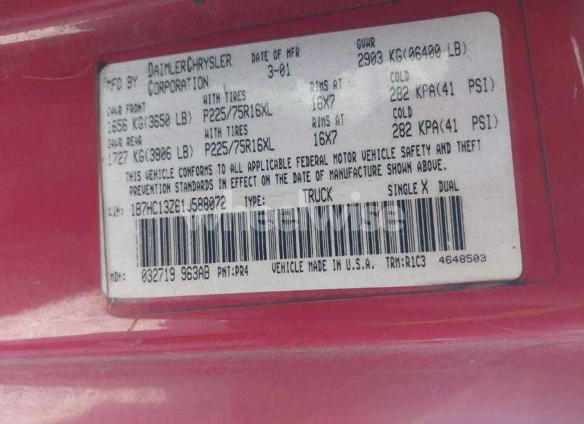 Photo 9 of 2001 Dodge Ram 1500 ST (VIN 1B7HC13Z61J588072)