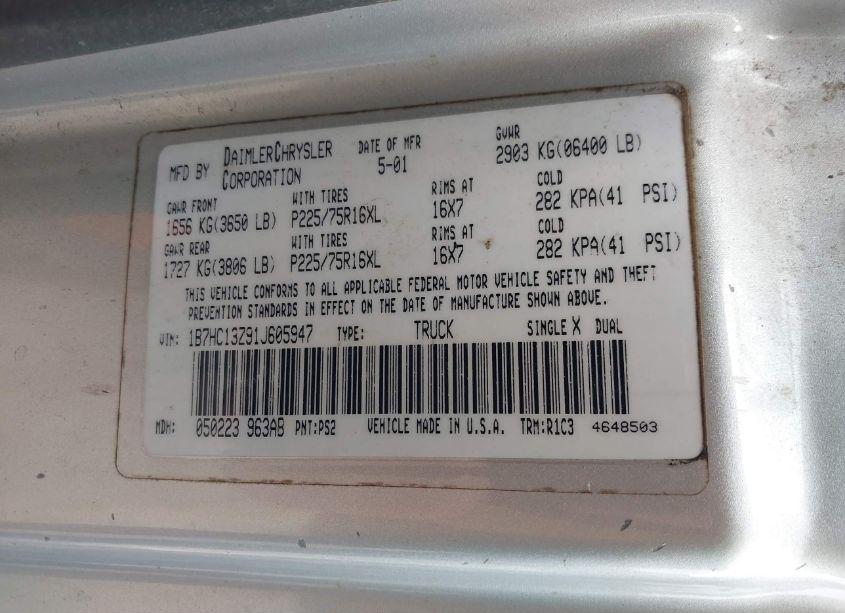 Photo 9 of 2001 Dodge Ram 1500 ST (VIN 1B7HC13Z91J605947)