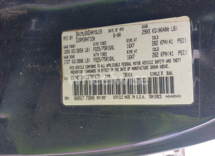 Photo 9 of 2001 Dodge Ram 1500 ST/WS (VIN 1B7HC16X11S797479)