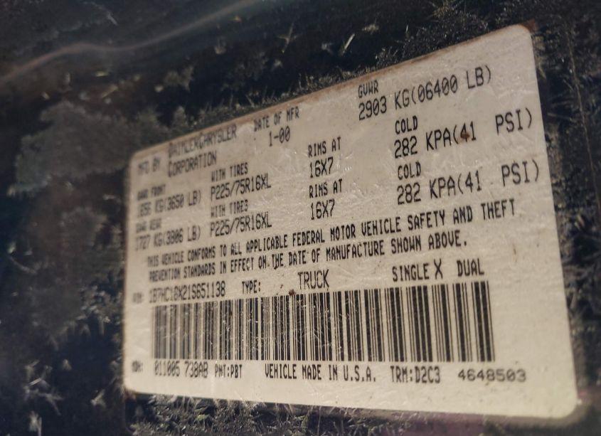 Photo 9 of 2001 Dodge Ram 1500 ST/WS (VIN 1B7HC16X21S651138)