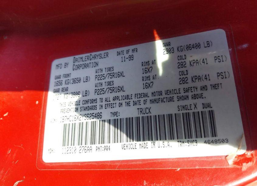 Photo 9 of 2000 Dodge Ram 1500 ST/WS (VIN 1B7HC16X2YS625486)