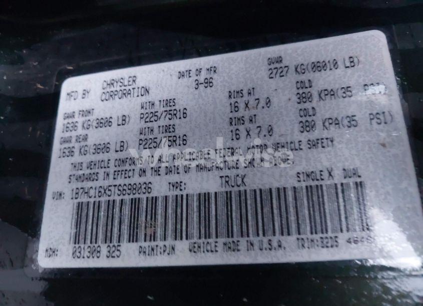 Photo 9 of 1996 Dodge Ram 1500 (VIN 1B7HC16X5TS698036)