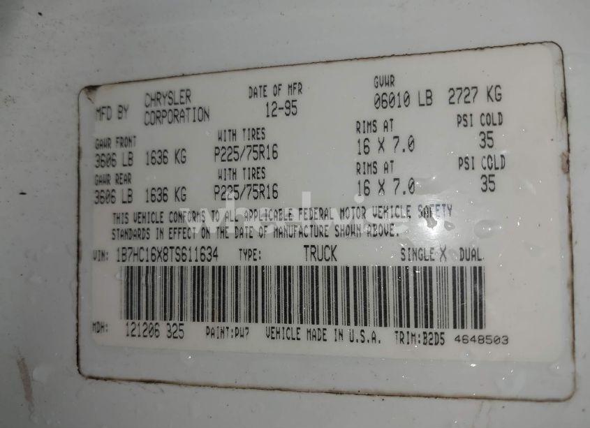 Photo 9 of 1996 Dodge Ram 1500 (VIN 1B7HC16X8TS611634)