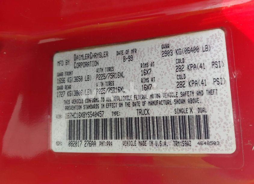 Photo 9 of 2000 Dodge Ram 1500 ST/WS (VIN 1B7HC16X8YS540457)