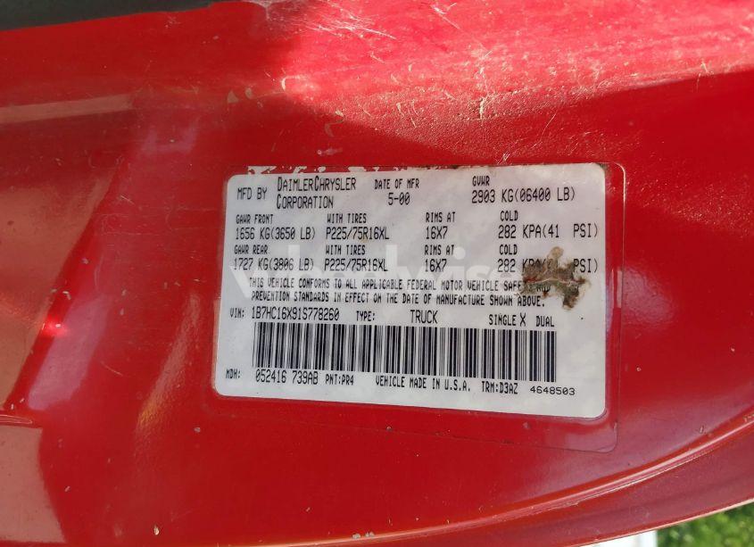 Photo 9 of 2001 Dodge Ram 1500 ST/WS (VIN 1B7HC16X91S778260)