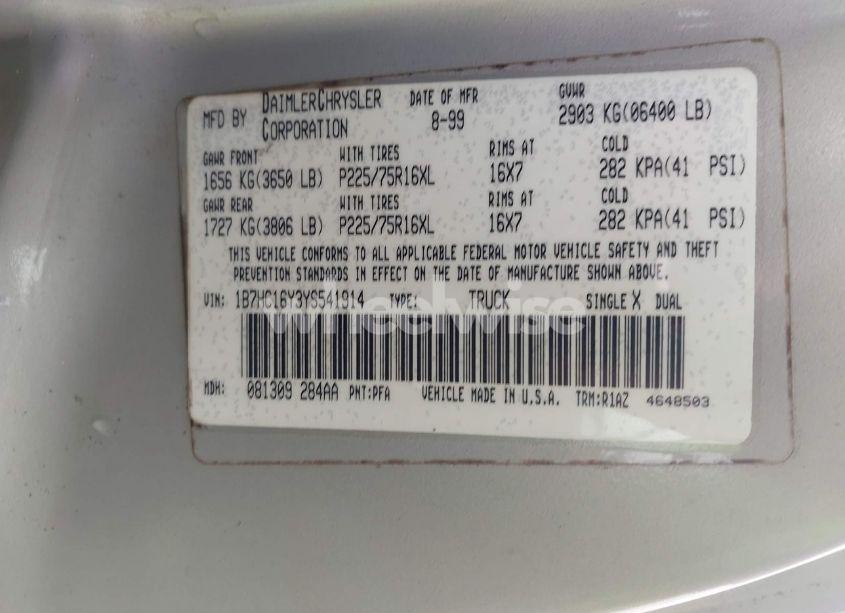 Photo 9 of 2000 Dodge Ram 1500 ST (VIN 1B7HC16Y3YS541914)