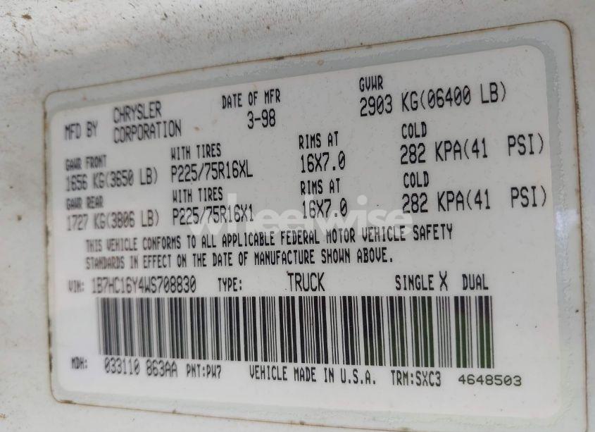 Photo 9 of 1998 Dodge Ram 1500 ST (VIN 1B7HC16Y4WS708830)