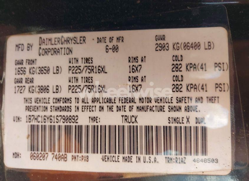 Photo 9 of 2001 Dodge Ram 1500 ST (VIN 1B7HC16Y61S790892)