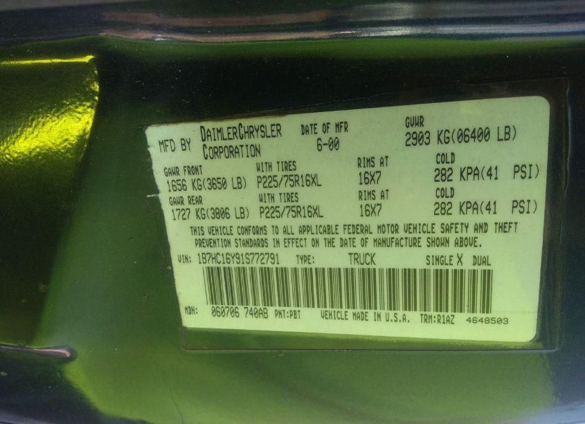 Photo 9 of 2001 Dodge Ram 1500 ST (VIN 1B7HC16Y91S772791)