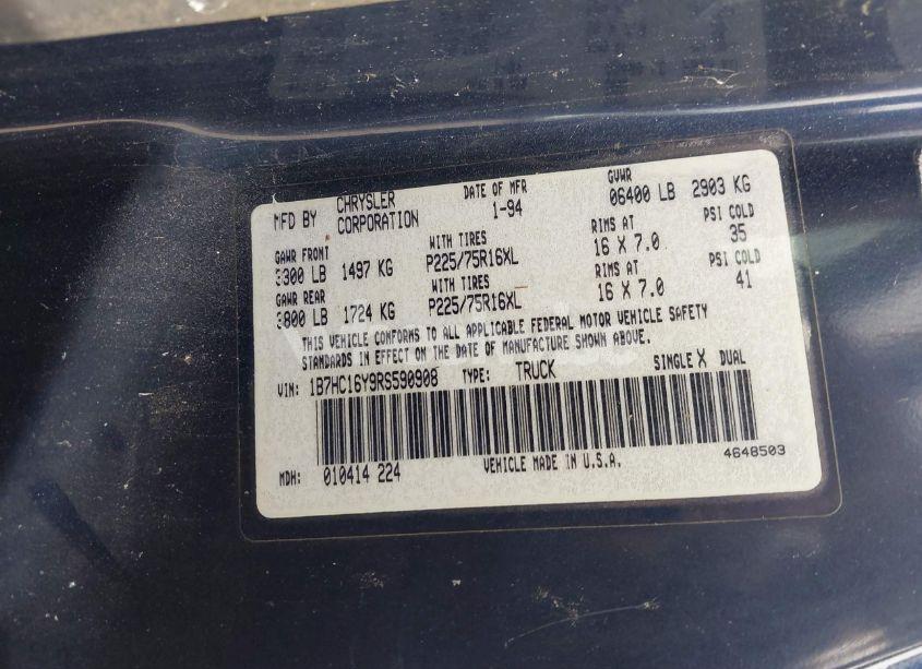Photo 9 of 1994 Dodge Ram 1500 (VIN 1B7HC16Y9RS590908)