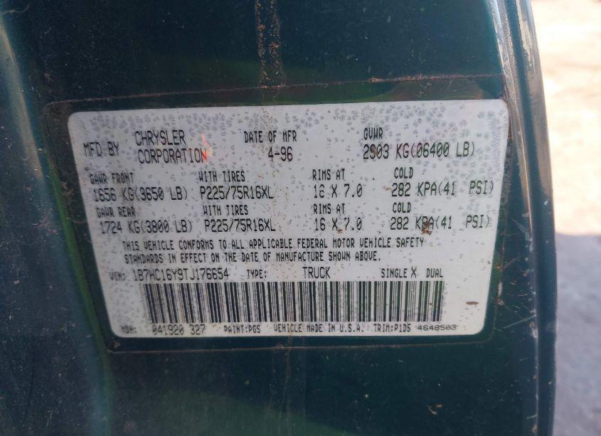 Photo 9 of 1996 Dodge Ram 1500 (VIN 1B7HC16Y9TJ176654)