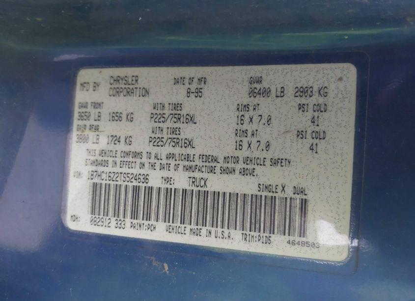 Photo 9 of 1996 Dodge Ram 1500 (VIN 1B7HC16Z2TS524636)