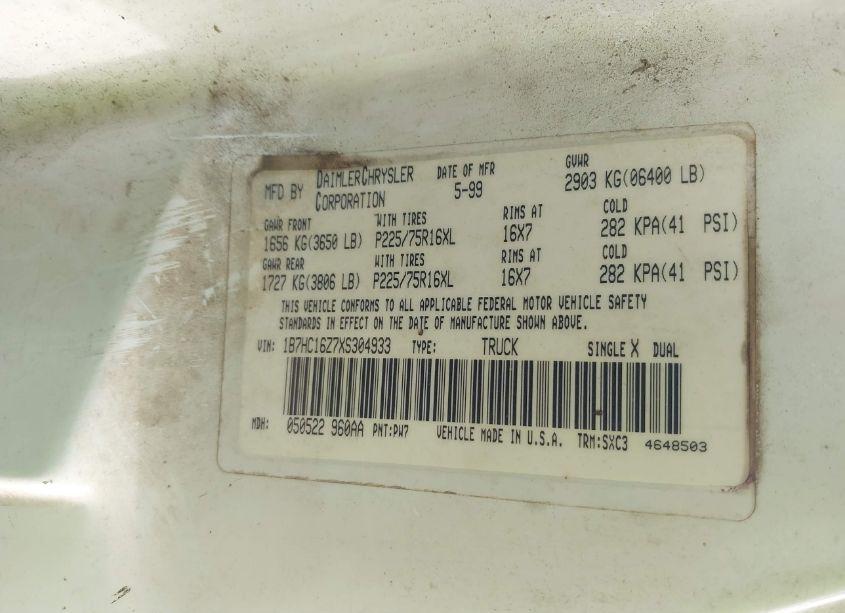 Photo 9 of 1999 Dodge Ram 1500 ST (VIN 1B7HC16Z7XS304933)