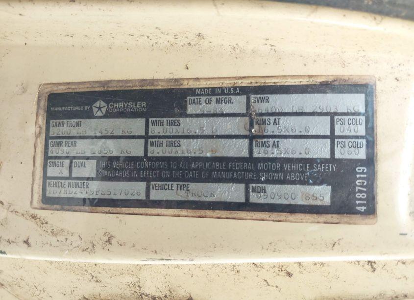 Photo 9 of 1985 Dodge D-series D200/D250 (VIN 1B7HD24T9FS517026)