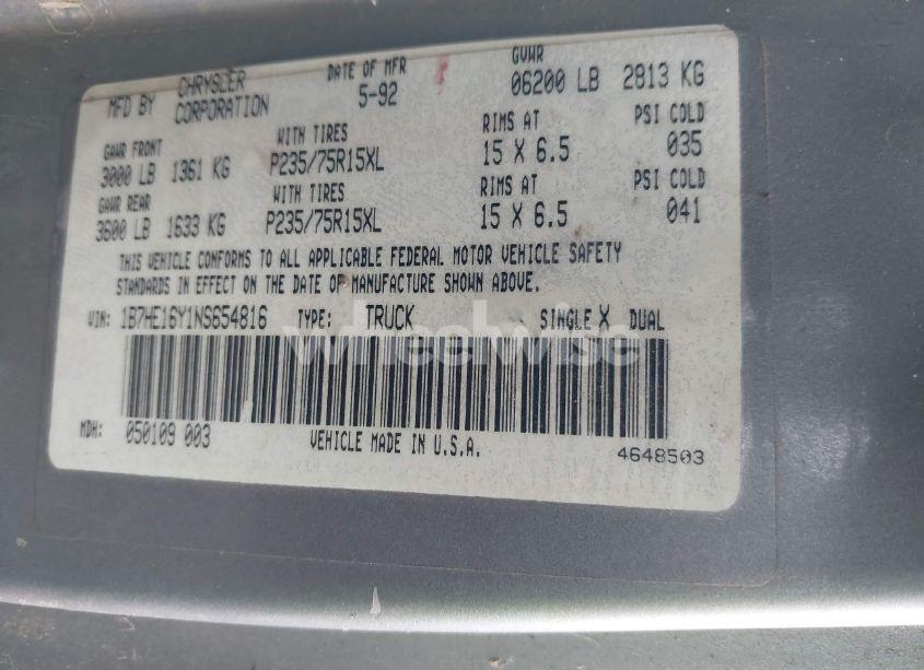 Photo 9 of 1992 Dodge D-series D150 (VIN 1B7HE16Y1NS654816)