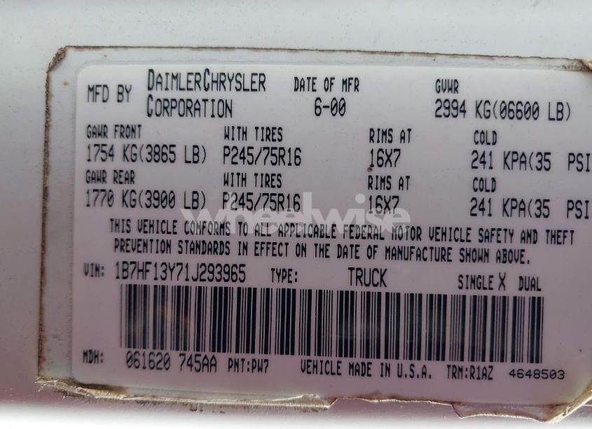 Photo 9 of 2001 Dodge Ram 1500 ST (VIN 1B7HF13Y71J293965)