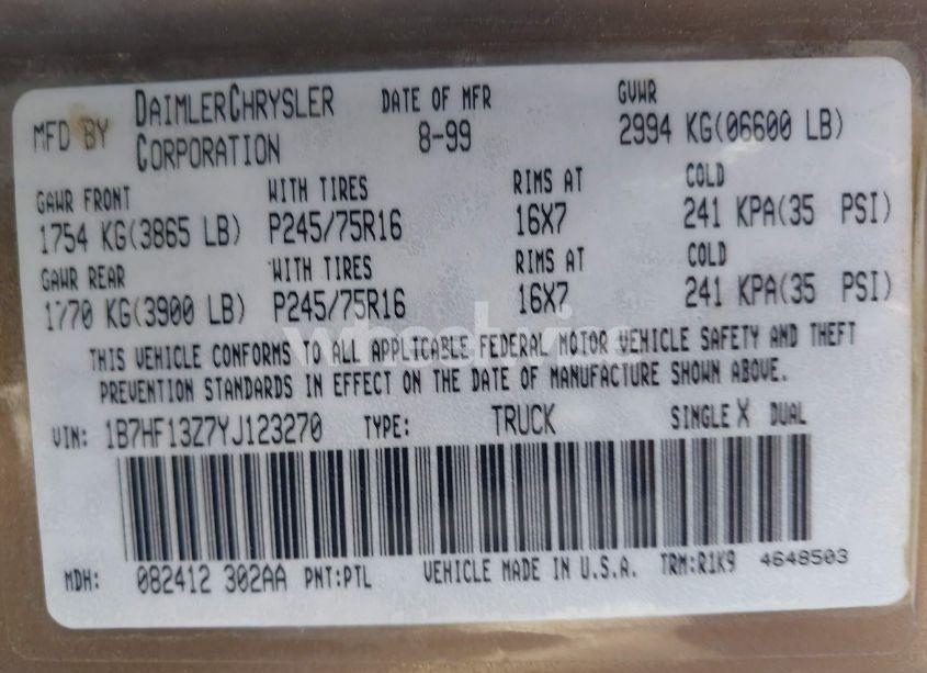 Photo 9 of 2000 Dodge Ram 1500 ST (VIN 1B7HF13Z7YJ123270)