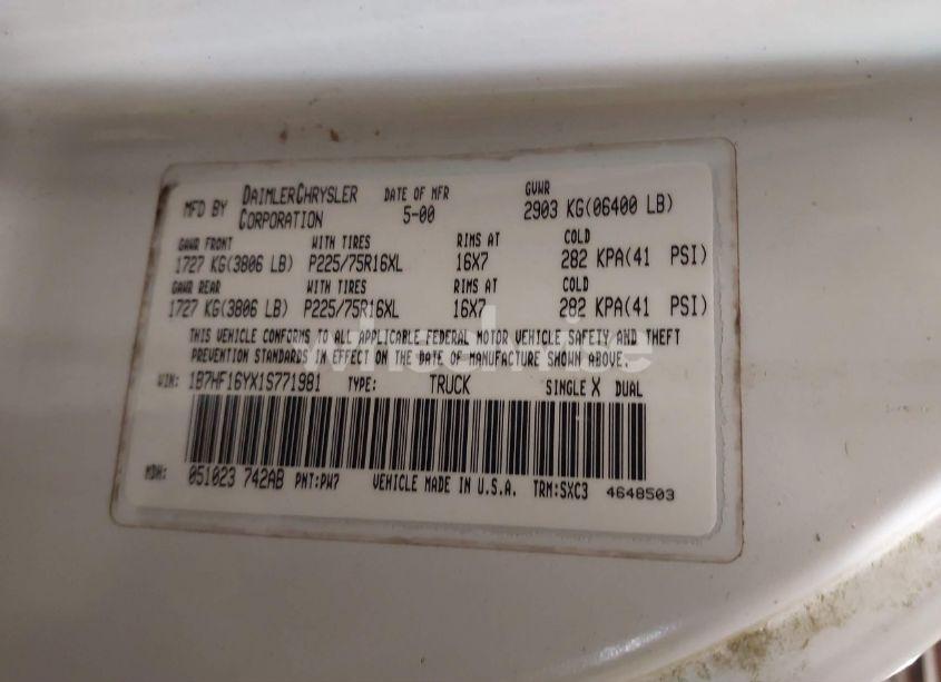 Photo 9 of 2001 Dodge Ram 1500 ST (VIN 1B7HF16YX1S771981)