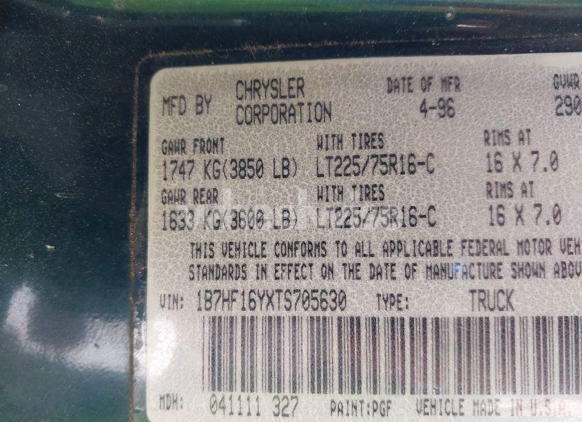 Photo 9 of 1996 Dodge Ram 1500 (VIN 1B7HF16YXTS705630)