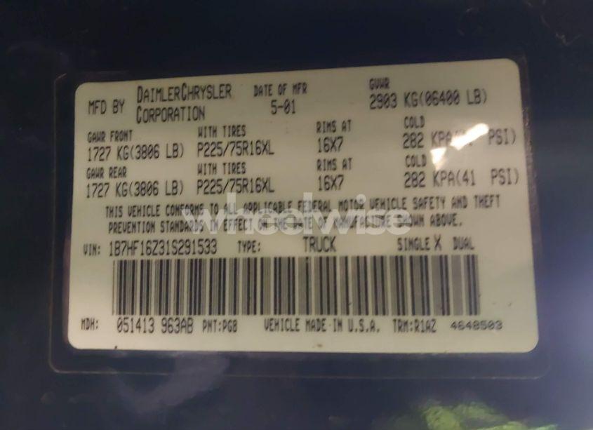 Photo 9 of 2001 Dodge Ram 1500 ST (VIN 1B7HF16Z31S291533)